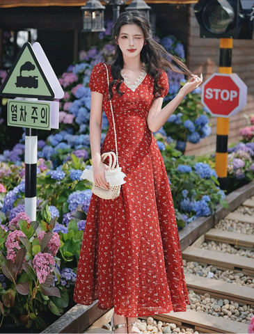 Apple Pie Red Cottagecore Dress