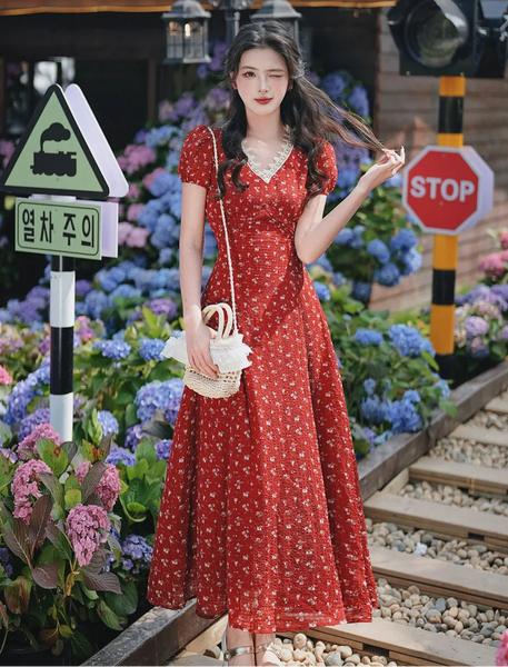 Apple Pie Red Cottagecore Dress
