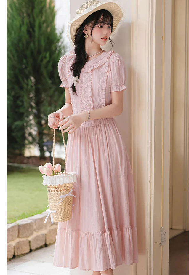Sugar Vine Pastel Cottagecore Blush Pink Vintage-Coquette Dress