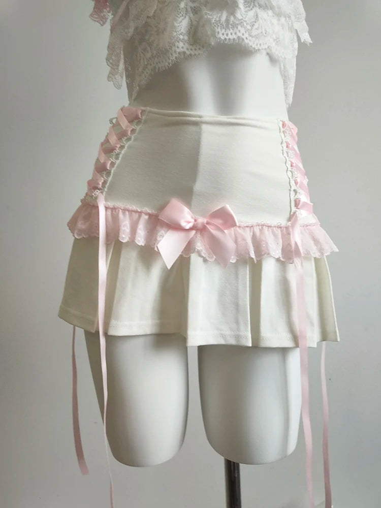 Wonderpetal Pink Ribbon Coquette mini skirt