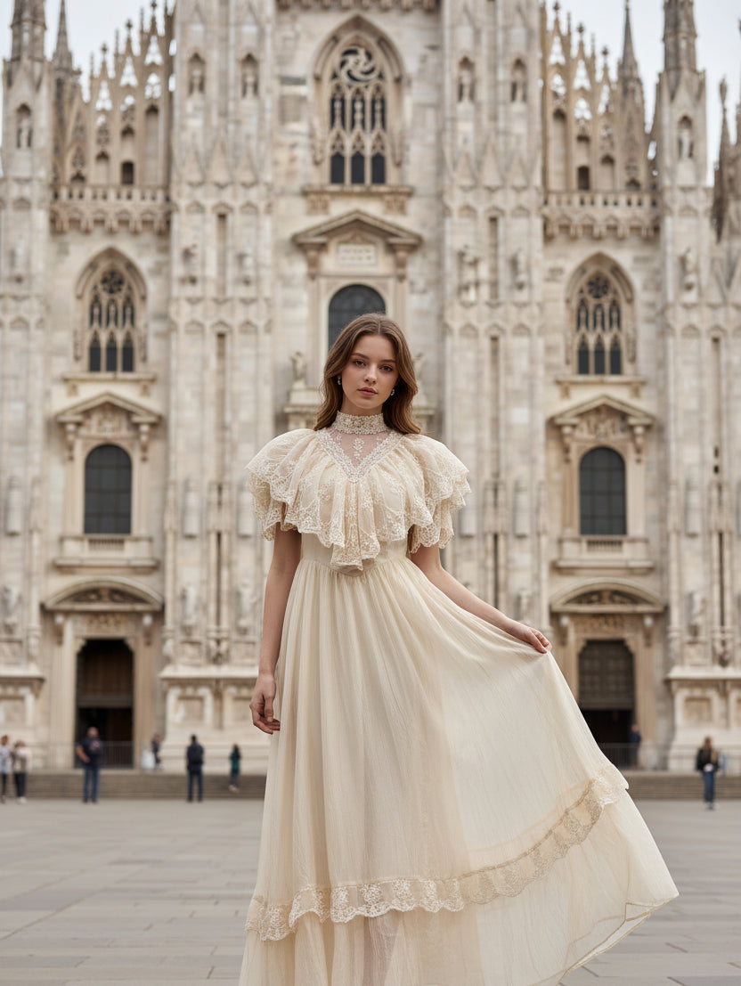 GW SALE☆ロリタケ　昭和レトロ　フローラル柄ウエディングサロンセット Vintage Lace Gunne Sax Dress victorian dress edwardian vintage dress