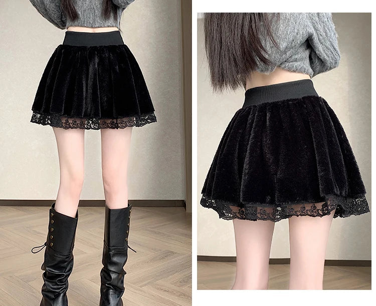 Dark Coquette Cozy Winter Skirt with Attached Shorts