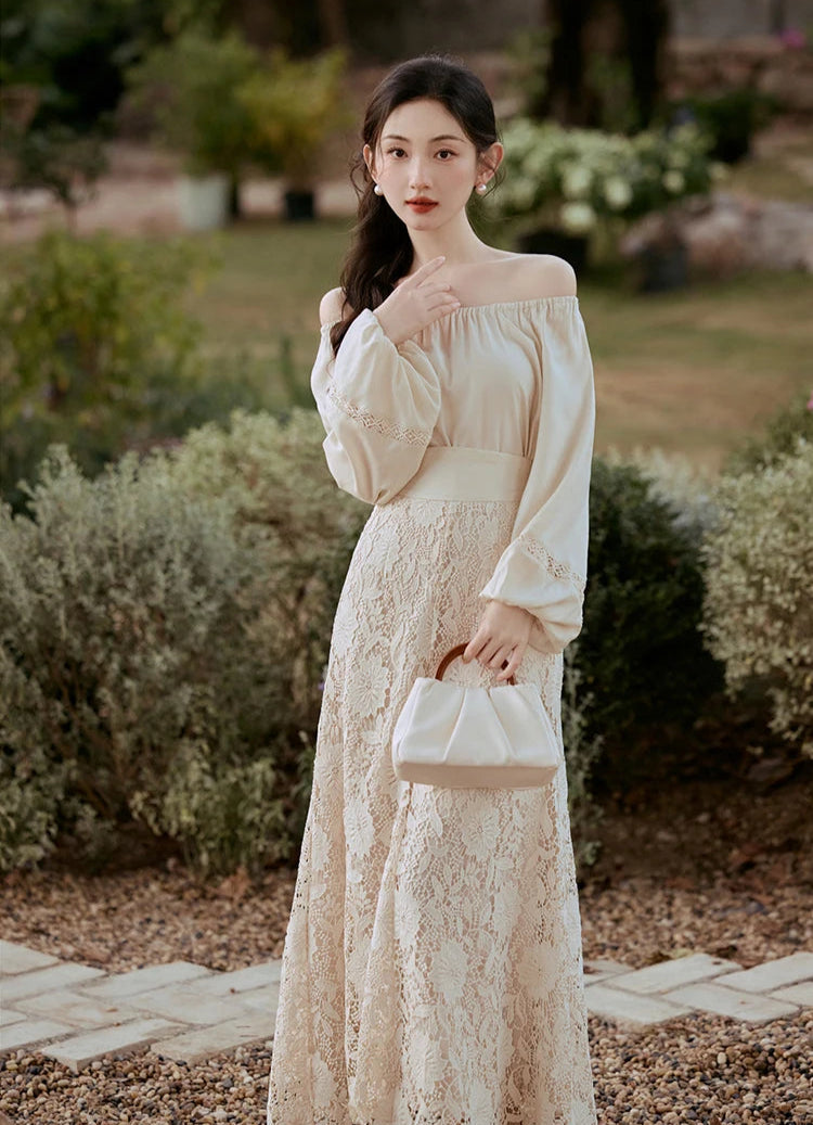 Lotus Heart Romantic Lace Cottagecore Dress Set