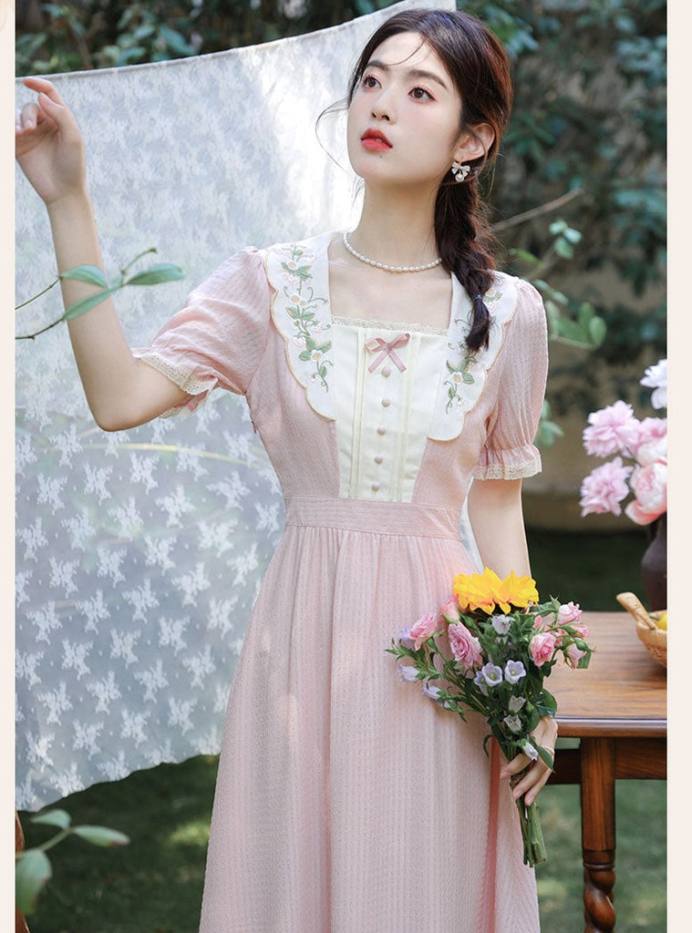 Pink Vintage Aesthetic Dress Pink Cottagecore Dress