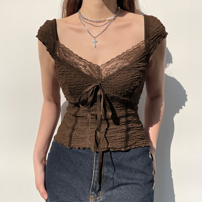 Fall Fairycore Lace Crop Top