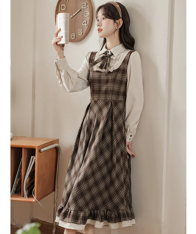 Thallia Dark Academia Plaid Dress