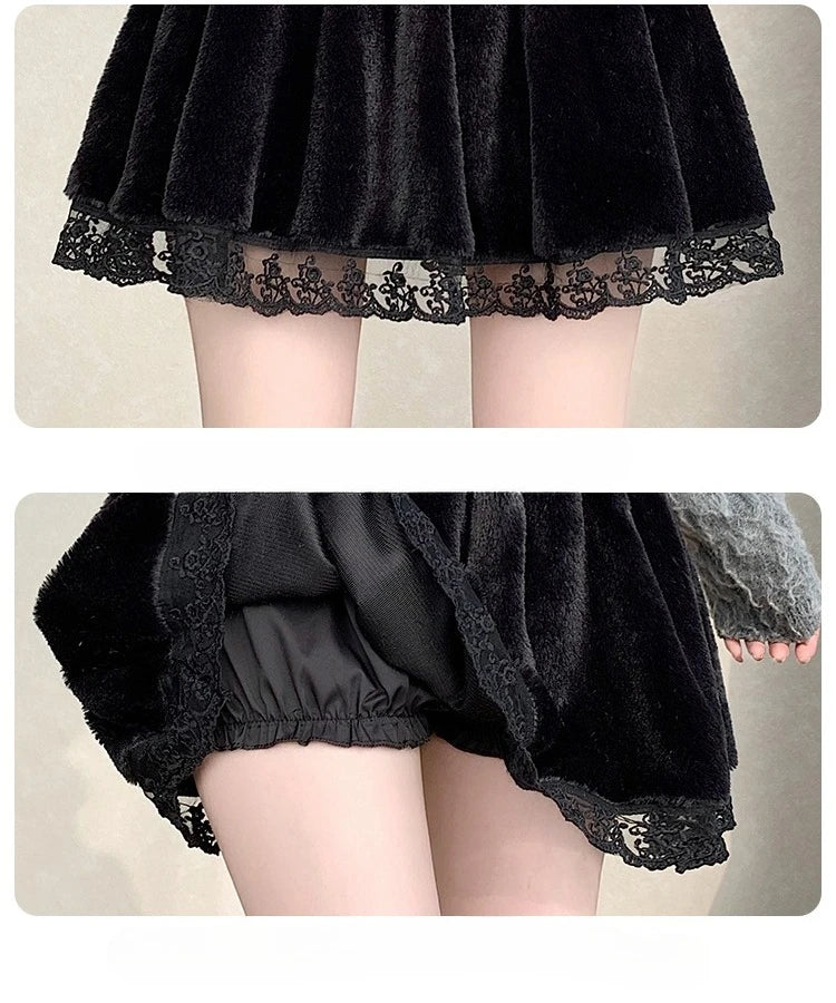 Dark Coquette Cozy Winter Skirt with Attached Shorts
