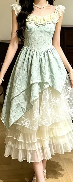 Mint Garden Rose Shabby Chic Coquette Dress