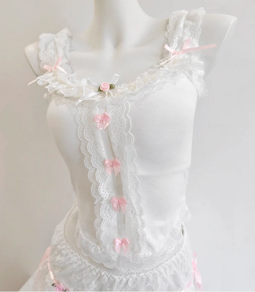 White Coquette Bow Crop Top
