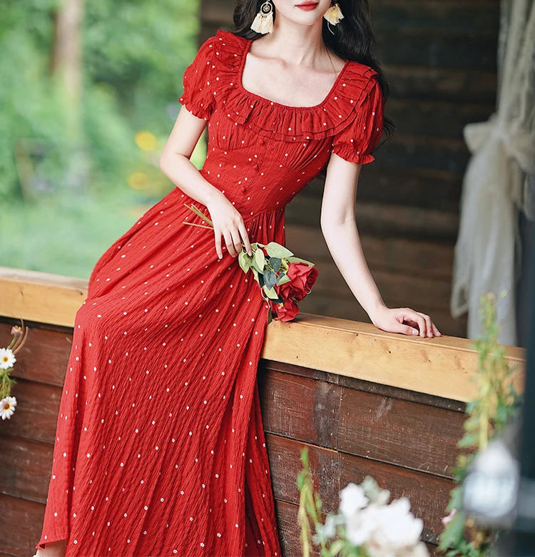 Red Cottagecore Style Dress Cottage Princess Dress Cottagecore Dress