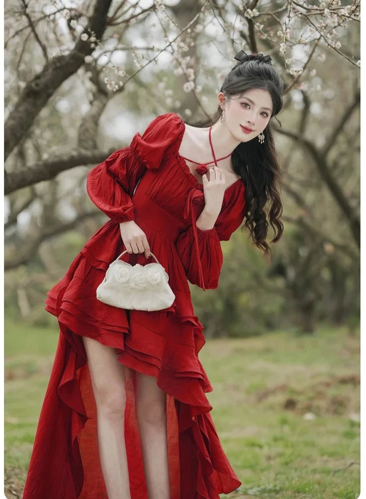 In a Fairytale Forest Layered High-Low Red Princesscore Dress