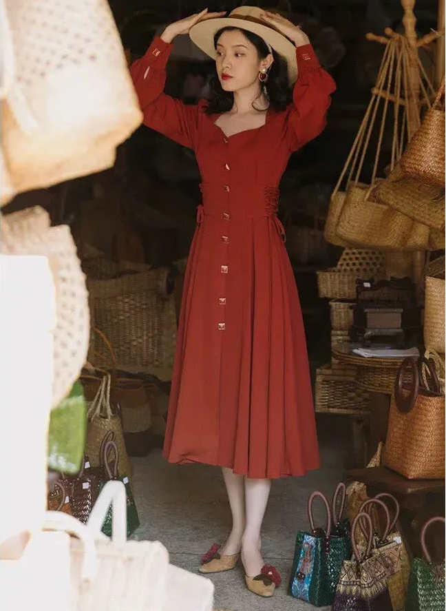 Crimson River Vintage Academia Dress