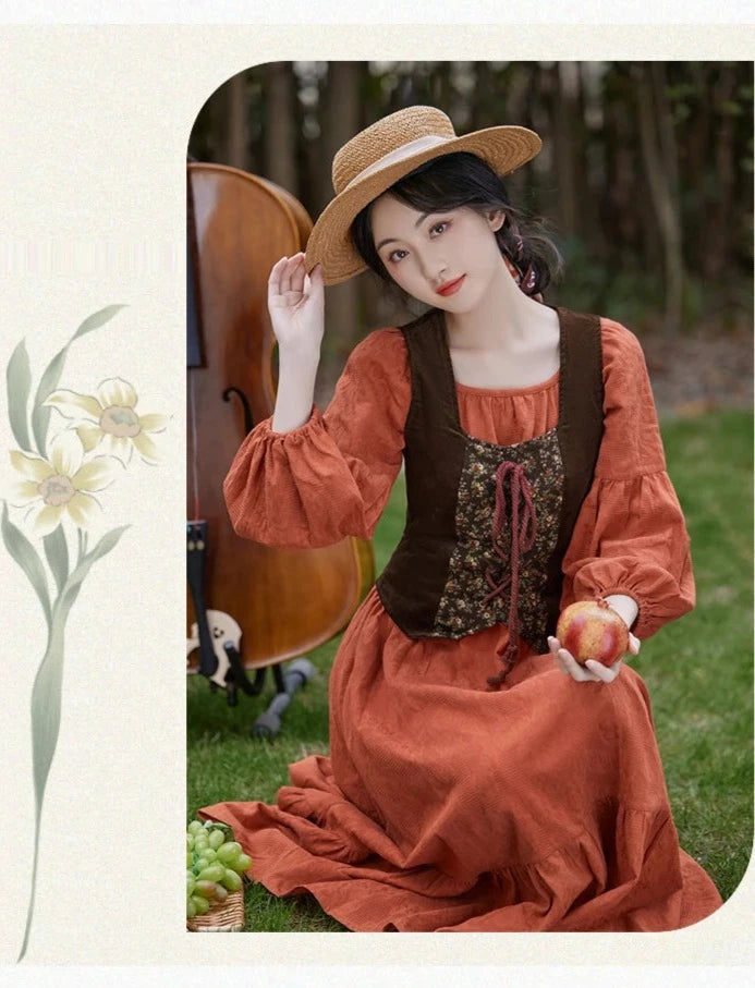 Your Muse 2-Piece Cotton Cottagecore Dress+Vest