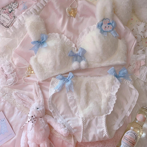 Kawaii Bunny Bow Plush Lingerie Set