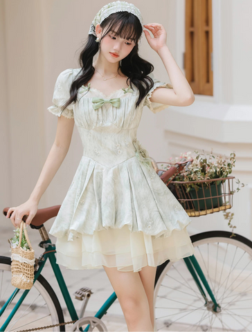 Lala 2-Piece Pastel Cottagecore Dress + Head Scarf Set