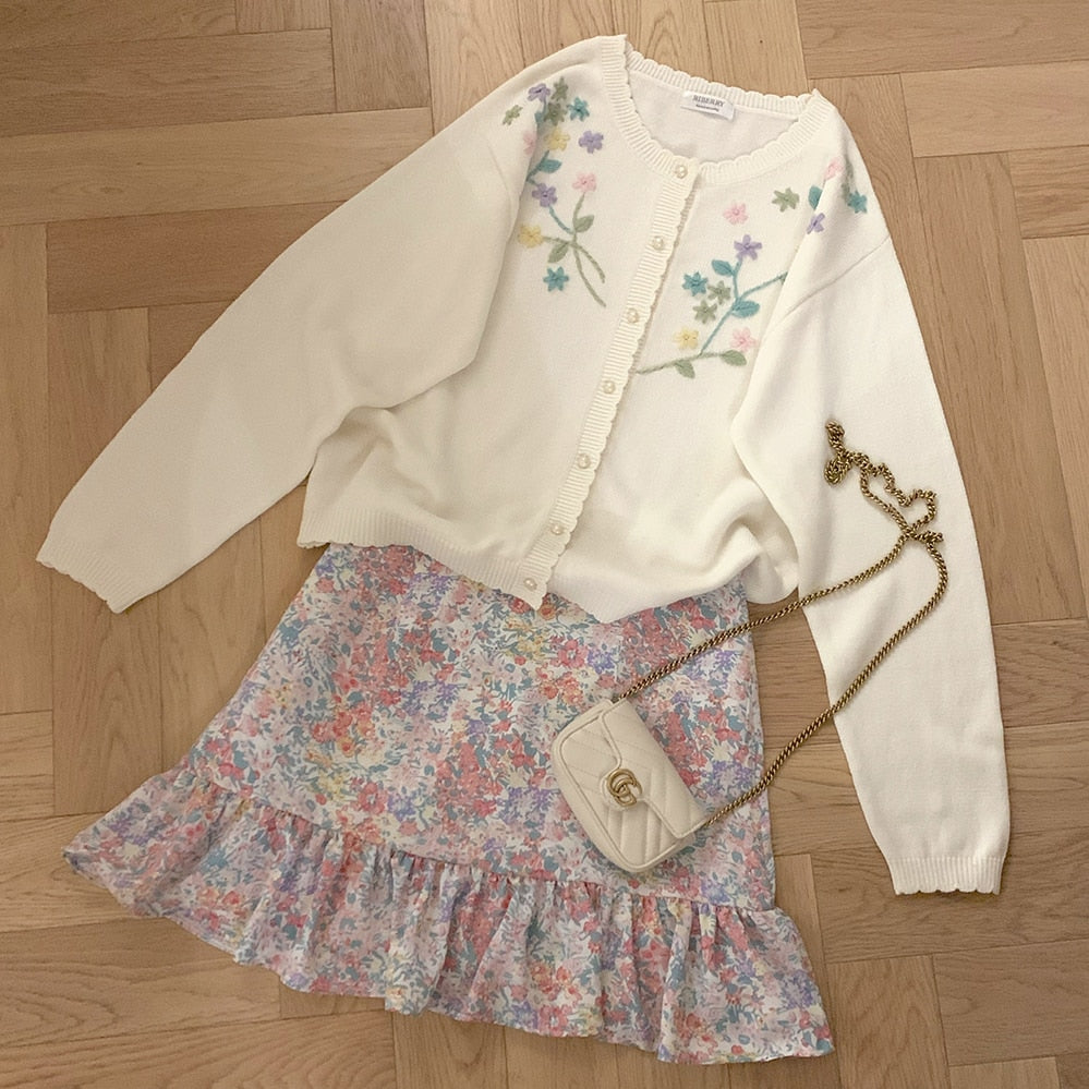 Flower Embroidered Cottagecore Cardigan