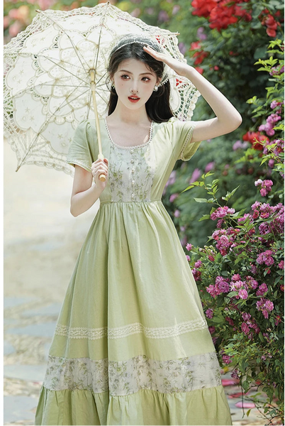 2-Piece Prairie Cottagecore Dress With Headscarf