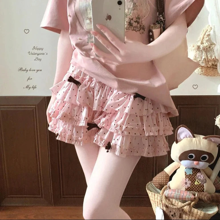 Kawaii Princess Himekaji Sukapan Ruffle Mini Skirt with Attached Shorts
