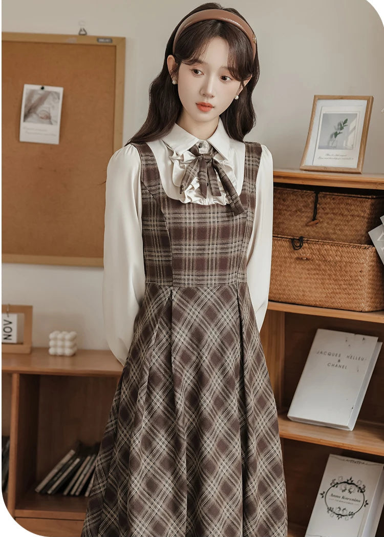 Thallia Dark Academia Plaid Dress