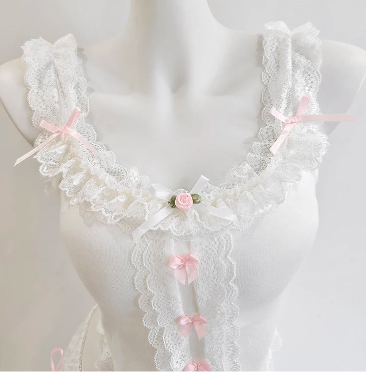 White Coquette Bow Crop Top