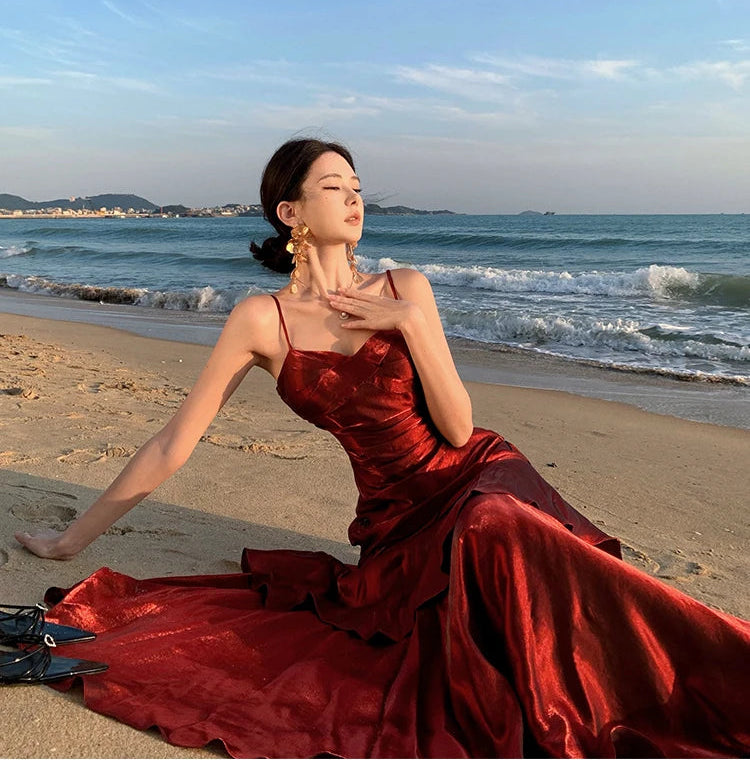 Cherry Flame Red Satin Dress