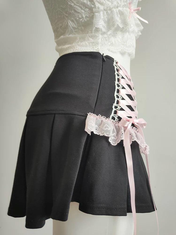 Black Pink Ribbon Coquette skirt coquette fashion coquette style