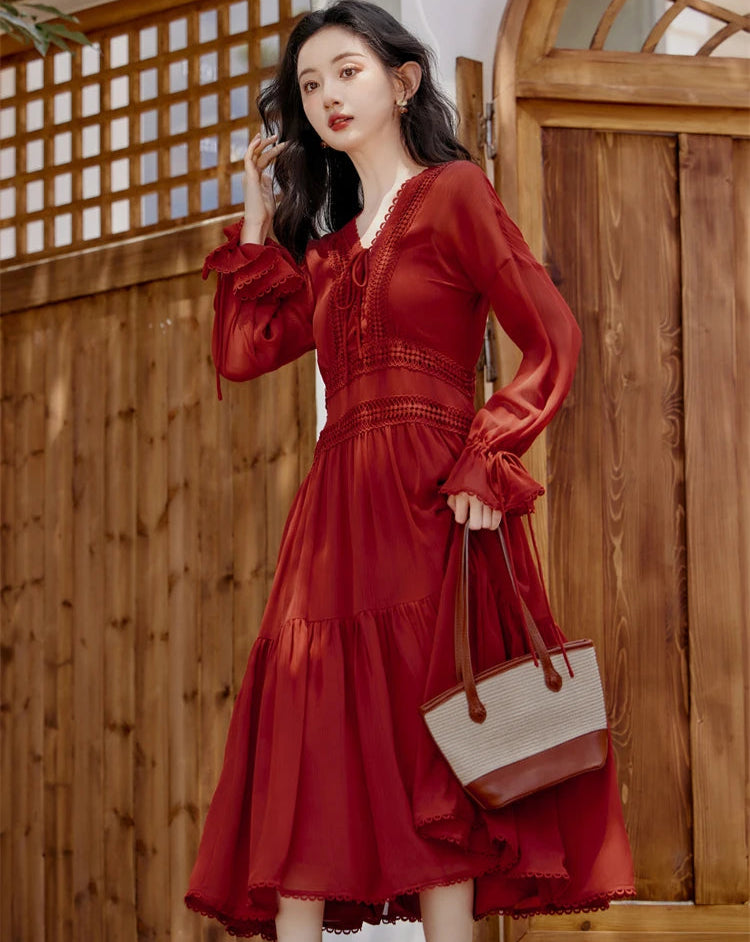 Rosemary Red Cottagecore Dress