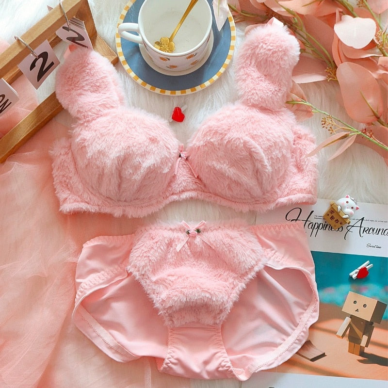 Soft Fuzzy Bunny Plush Kawaii Lingerie Set