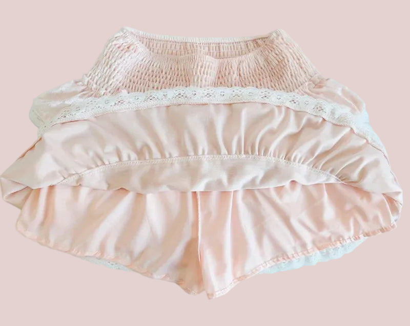 Pink Velvet Rose Decorated Coquete Mini Skirt