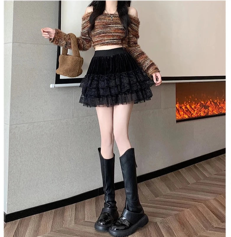 Mitah Velvet & Lace Goth Mini Skirt