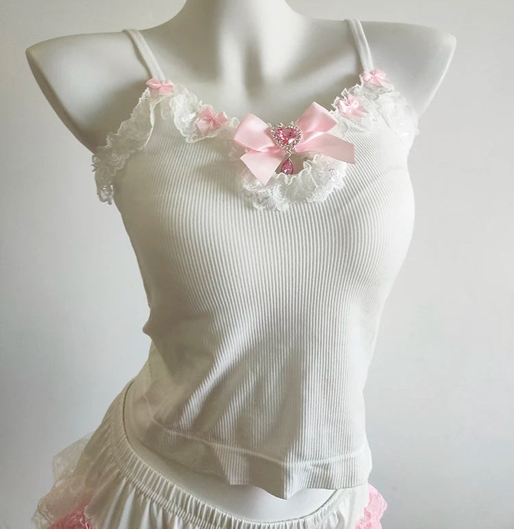 Pink Crystal Coquette Top with Padded Bust