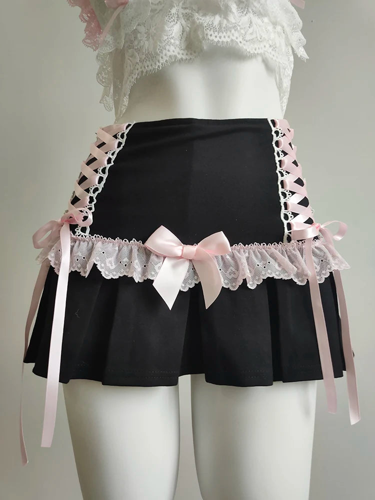 Wonderpetal Pink Ribbon Coquette mini skirt