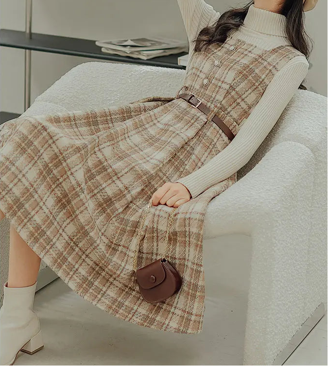 Hazel Berry Dark Academia Wool Pinafore Dress