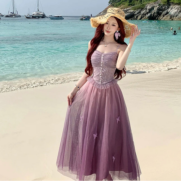 Magenta Petaltree Fairycore Prom Dress with Butterflies