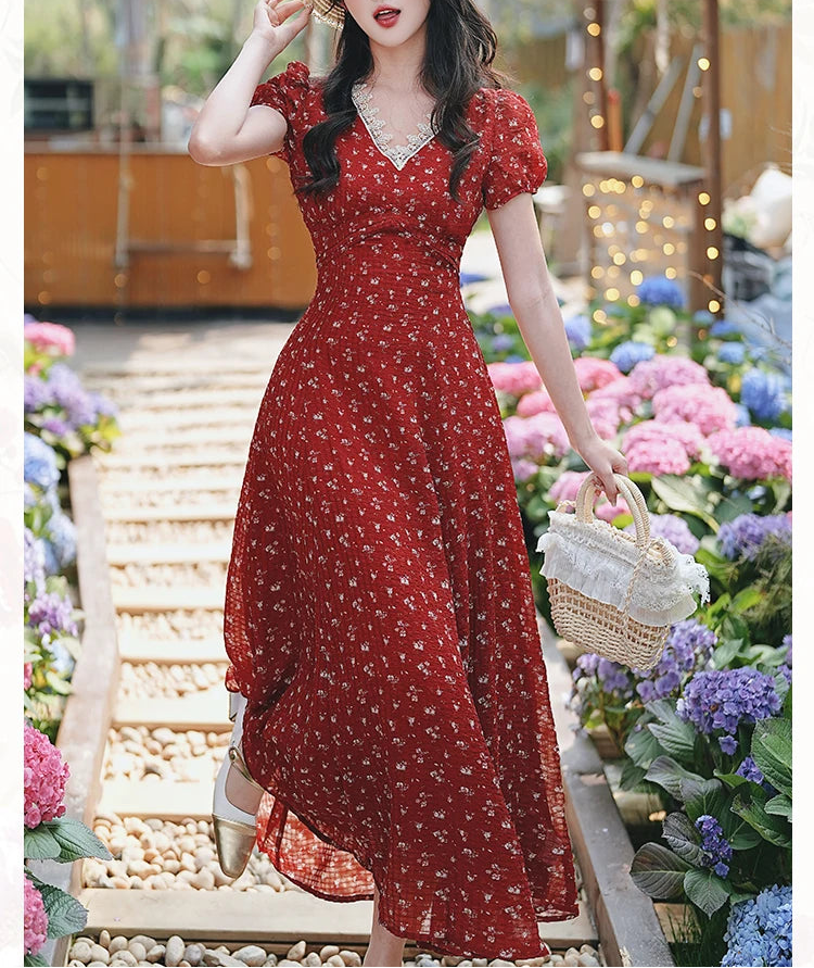 Apple Pie Red Cottagecore Dress