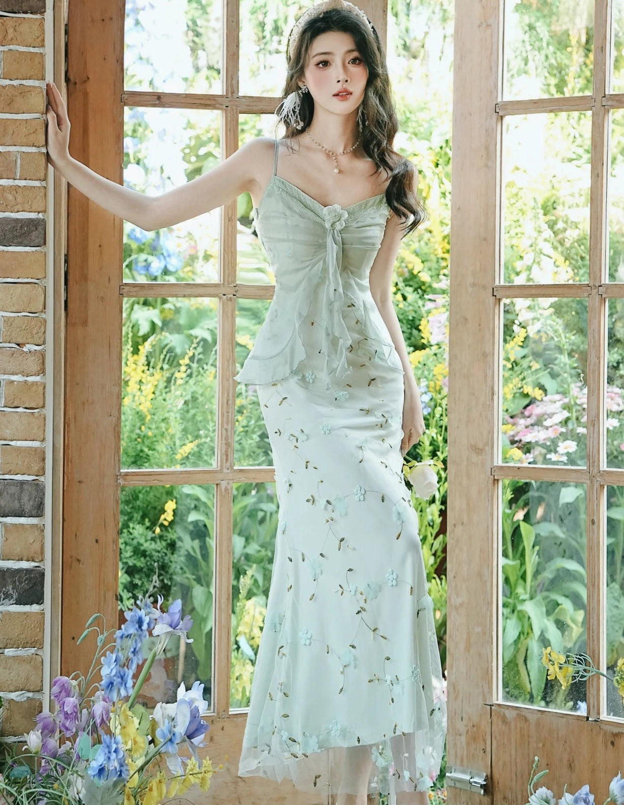 Spring Romantic Coquette Cottagecore Floral Embroidery Dress soft girl