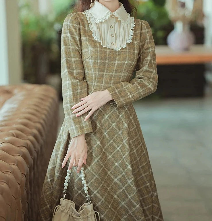 Olive Grove Plaid Vintage Academia Dress