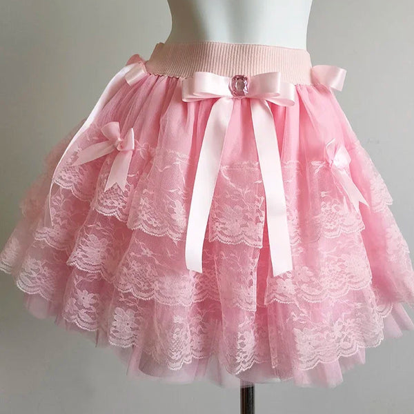 Candy Dance Coquette Style Lace Bow Mini Skirt