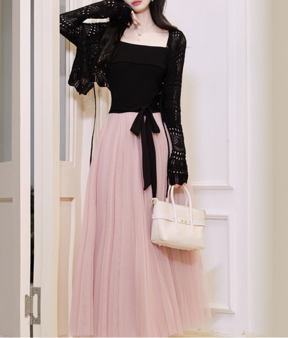 Swan Dance Pink Black Balletcore Dress