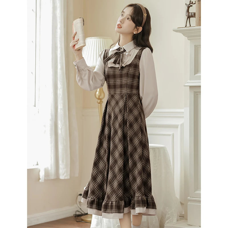 Thallia Dark Academia Plaid Dress