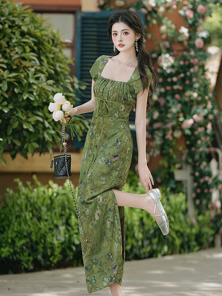 Forest Mood Floral Green Witch Dress