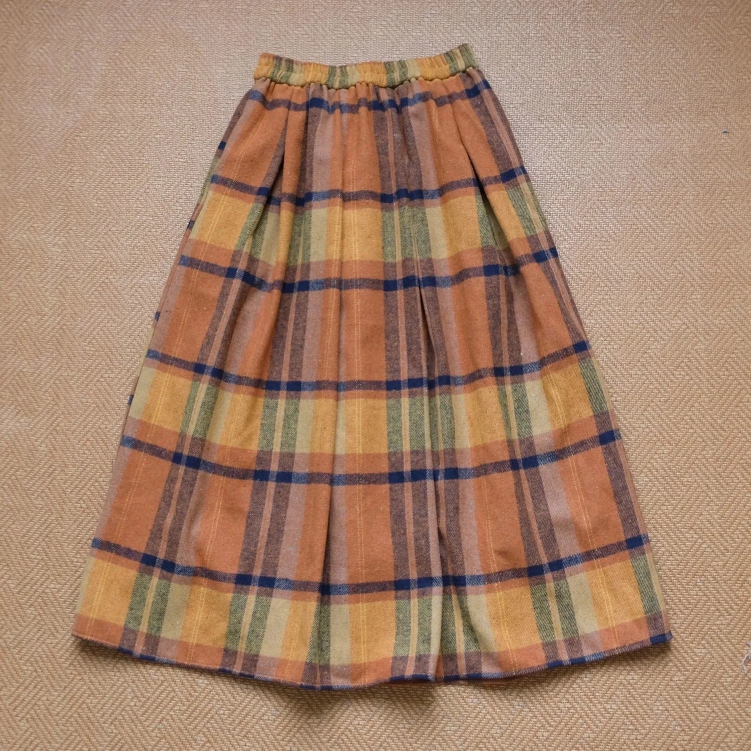 Fall Twig Plaid Wool Skirt