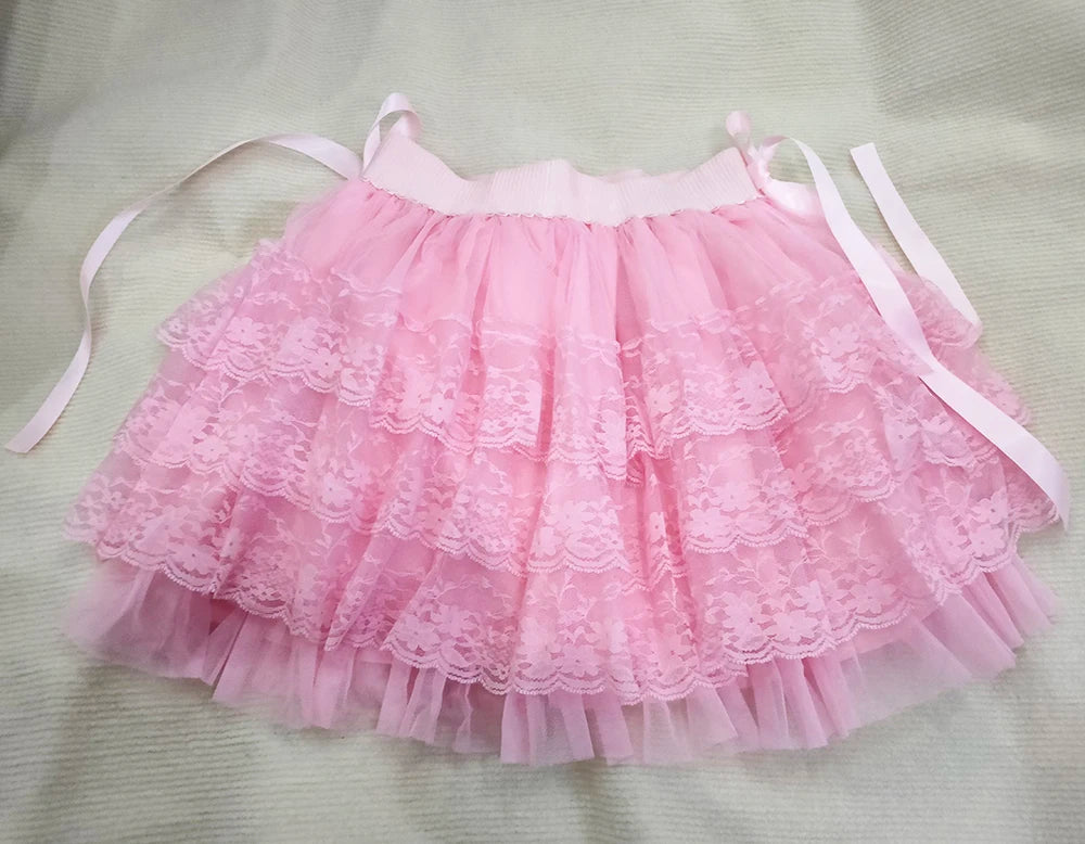 PinkBubble Princess Coquette Style Lace Bow Mini Skirt