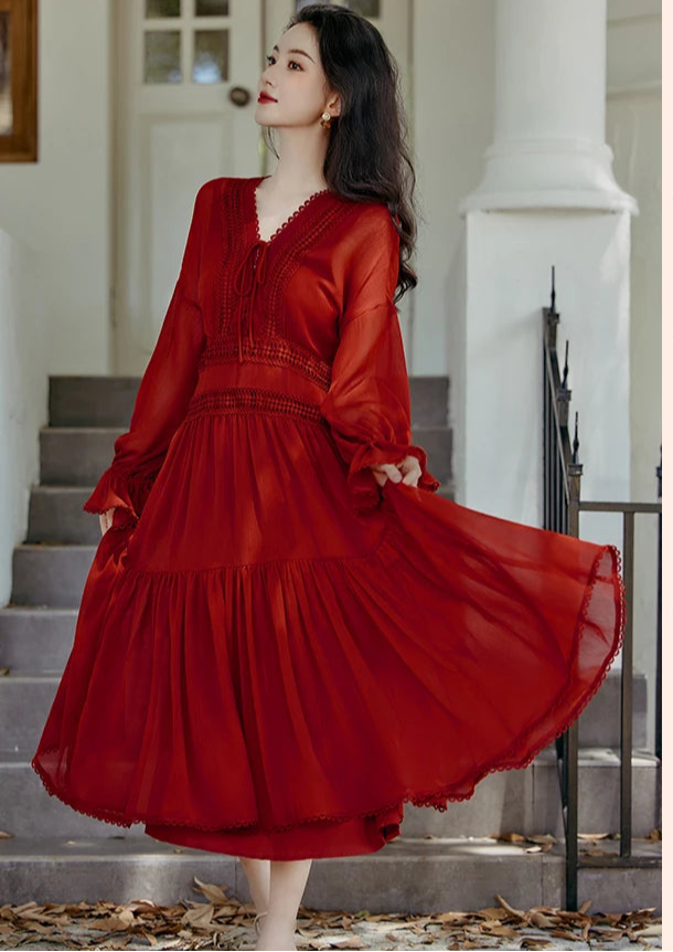 Rosemary Red Cottagecore Dress