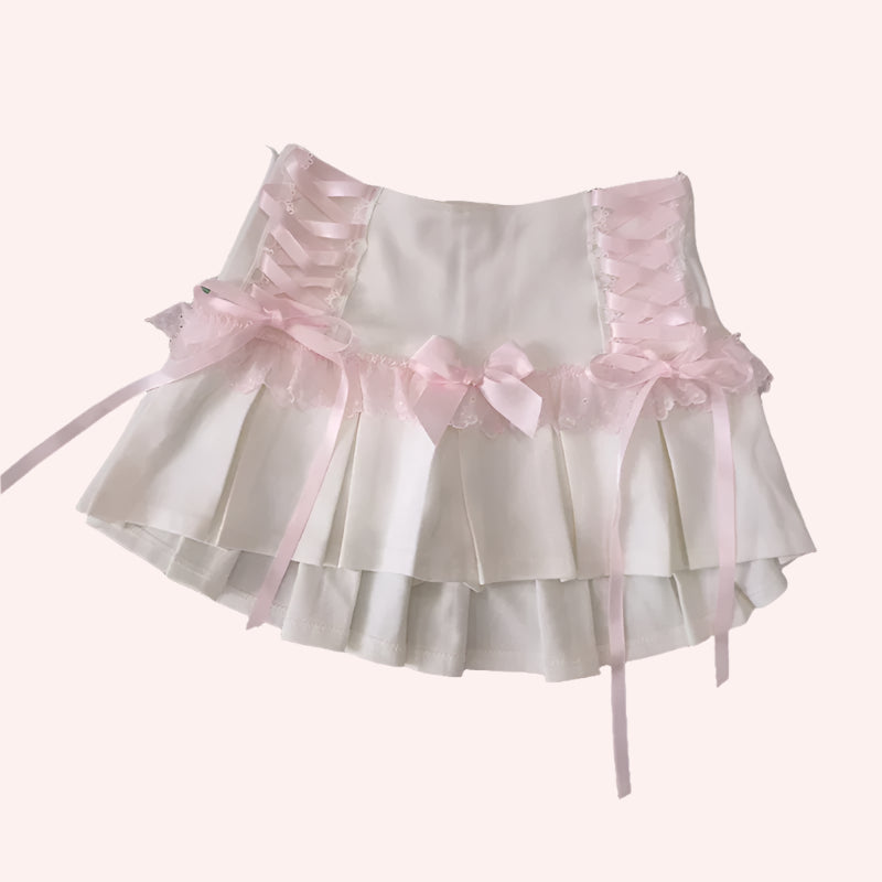 Wonderpetal Pink Ribbon Coquette mini skirt