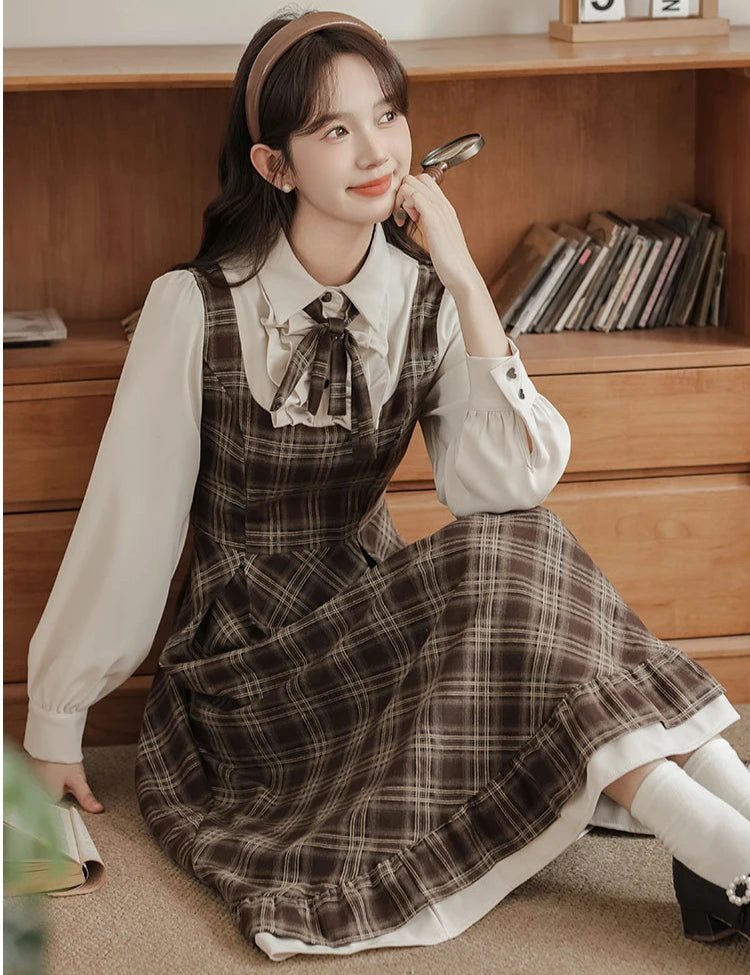 Thallia Dark Academia Plaid Dress