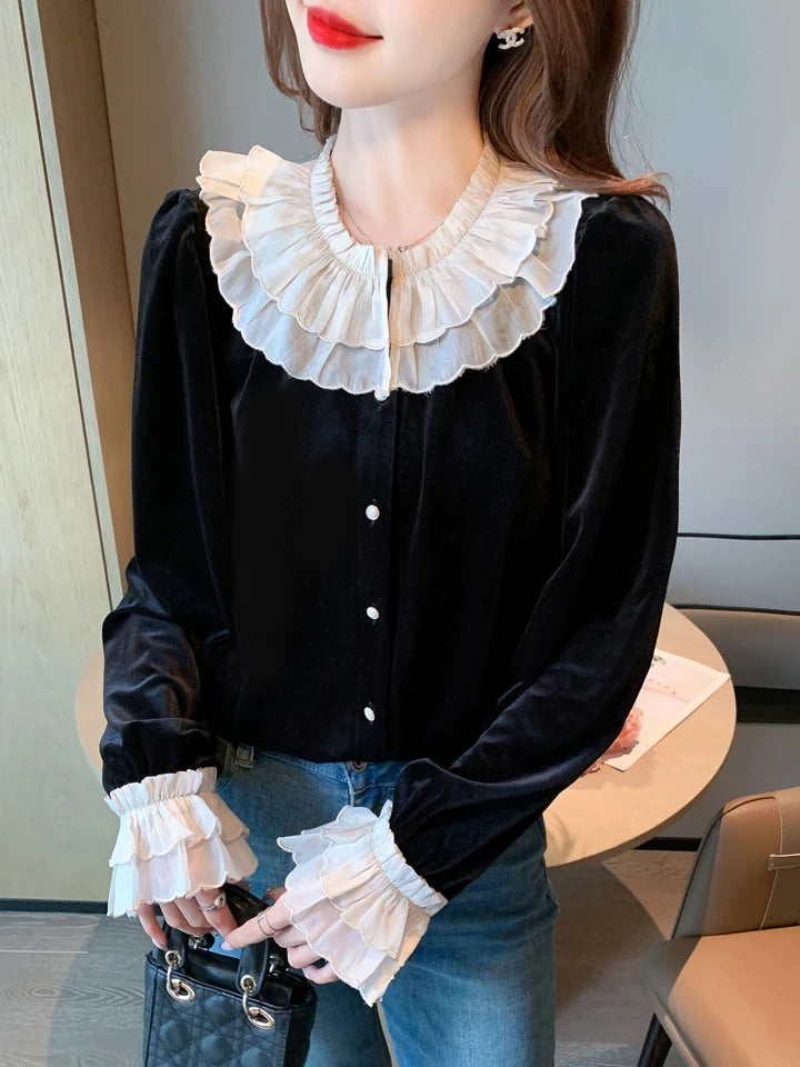 Dark Aesthetic Romantic Goth Velvet Shirt