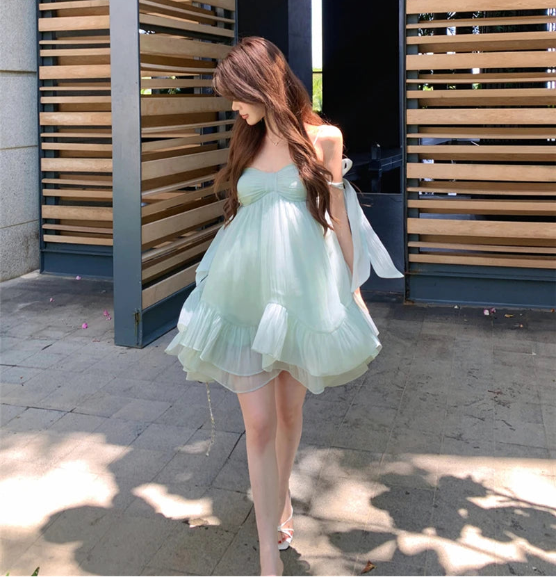 Mermaid Blue Coquette Babydoll Dress Fairycore Aesthetic