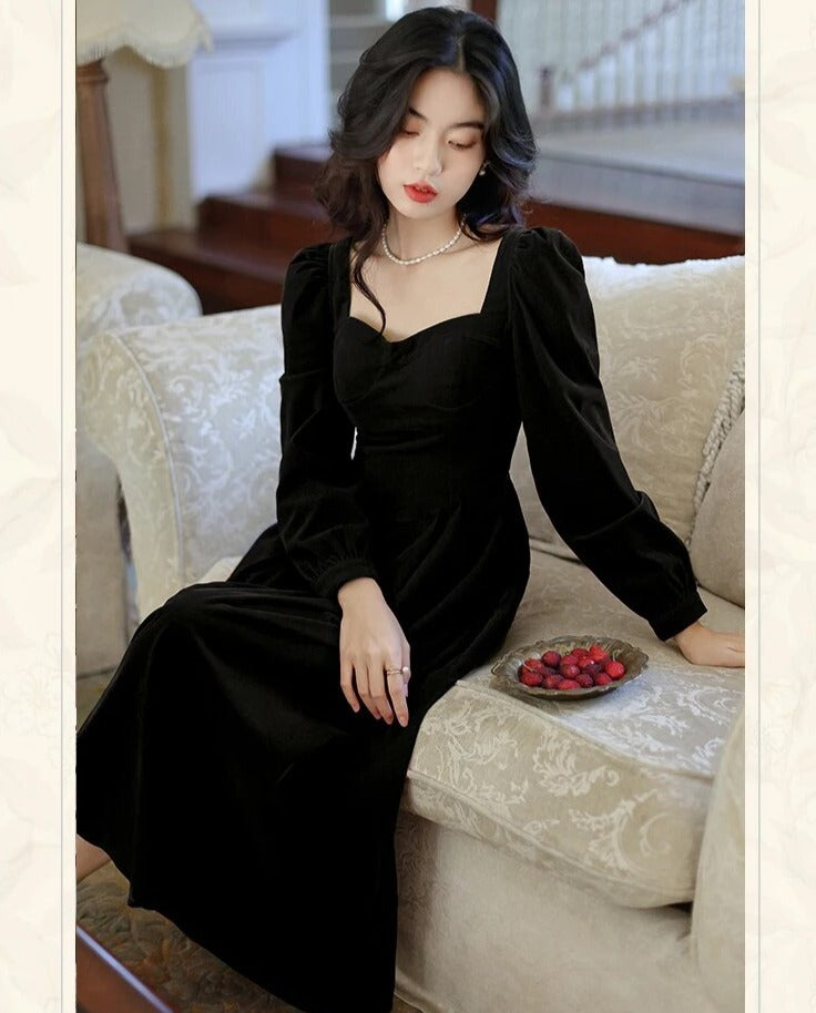 Matilda Dark Aesthetic Witchy Romantic Goth Velvet Dress