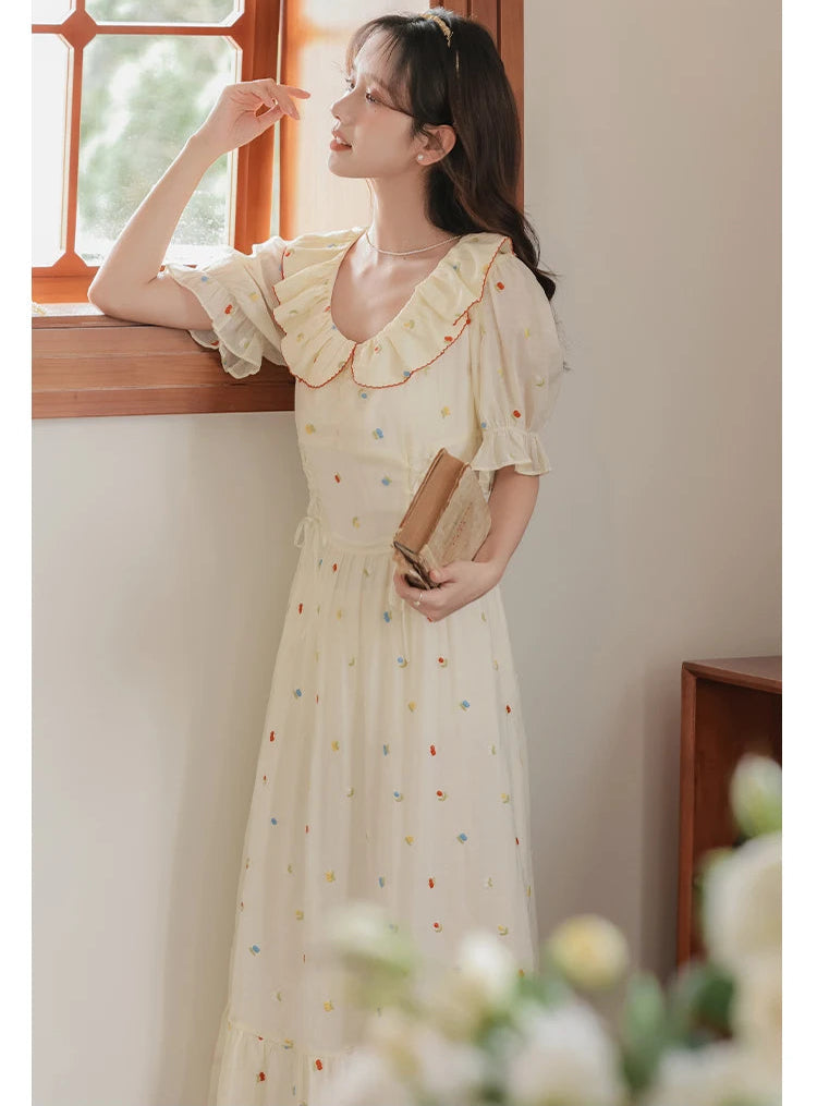 cottagecore aesthetic dress Whimsical Vintage Lace Cottagecore Dress Ivory(Pre-Sale 10-14days) / S